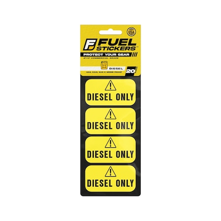 Fuel Stickers Diesel Only Sticker, Fuel Can & Outdoor Power Equipment, Hvy-Dty, Yellow/Black, 2''x1'', 20PK Z-2X1DY-20PK